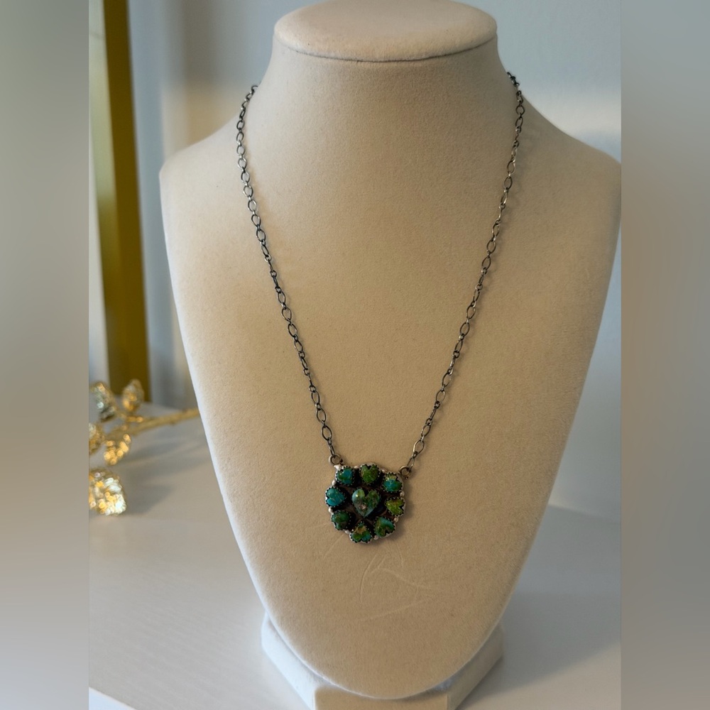 Sonoran Gold Turquoise & Sterling Silver Cluster Necklace